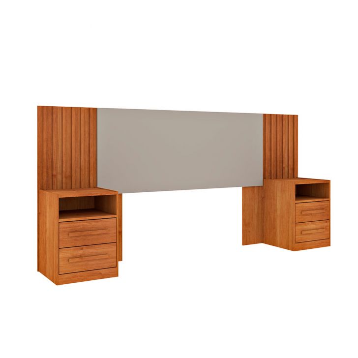 Cabeceira Casal com 2 Mesas de Apoio Hera Cinamomo e Off White