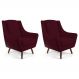 Kit 02 Poltronas Decorativa Fixa Pés de Madeira Juliet D02 Veludo Marsala C-278 - Lyam Decor