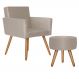 Poltrona Vitória com Puff Bali Decorativo Suede Creme Kasa Sofá
