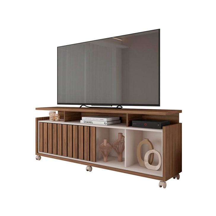 Rack para TV até 65 Polegadas Oasis 1 PT Nogueira e Off White 160 cm