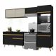 Armário de Cozinha Compacta 252cm com Leds Veneza Up Multimóveis V2017 Preto/Dourado