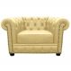 Poltrona Chesterfield com Pés Madeira Couro Bege - Mempra