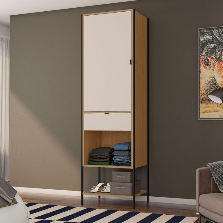 Guarda-roupa Closet Modulado Maverick 1 Porta 1 Gaveta Carvalho E Off White 59 Cm