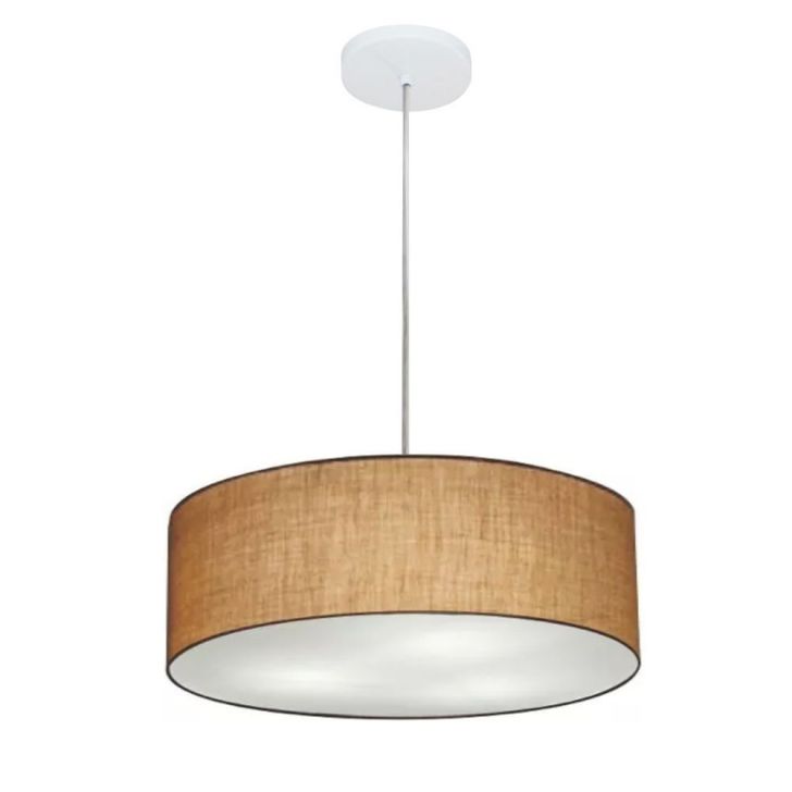 Pendente Cilíndrico Md-4132 Cúpula em Tecido 40x15cm Palha - Bivolt