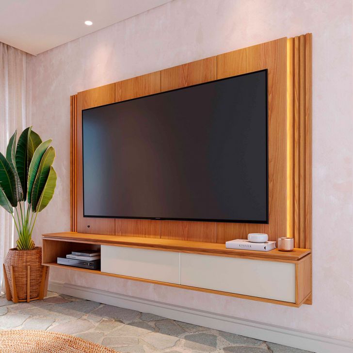 Painel para TV até 75 Polegadas Loa com LED 2 Portas Freijó e Off White
