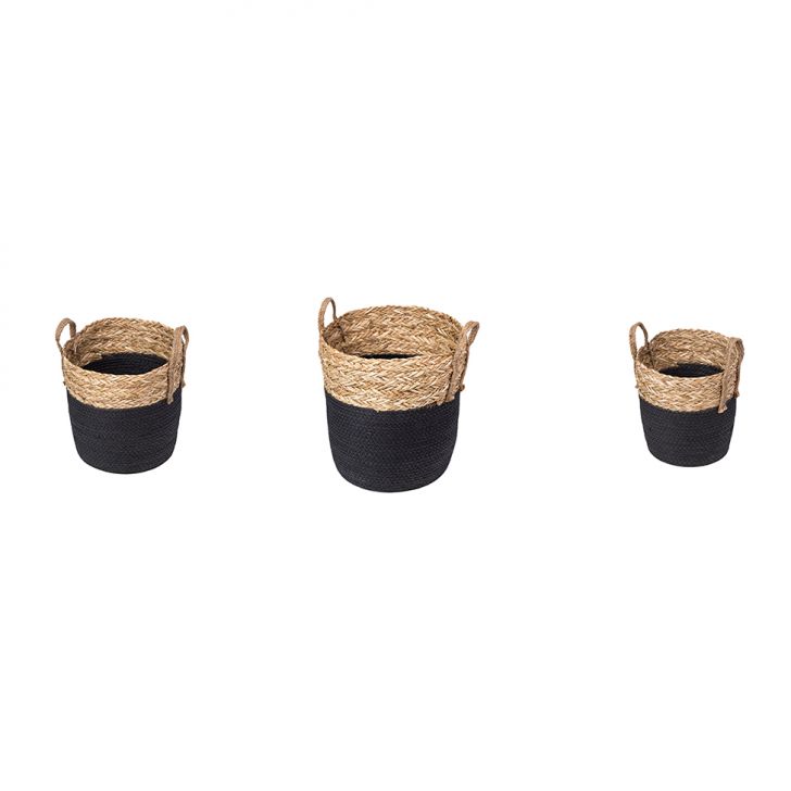 Kit Com 3 Cestos Organizadores Coconut Natural E Preto