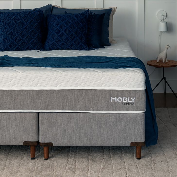 Cama Box Viúva Com Colchão Sublime Mola Ensacada E Espuma Viscoelástica (32x128x188) Cinza E Branco