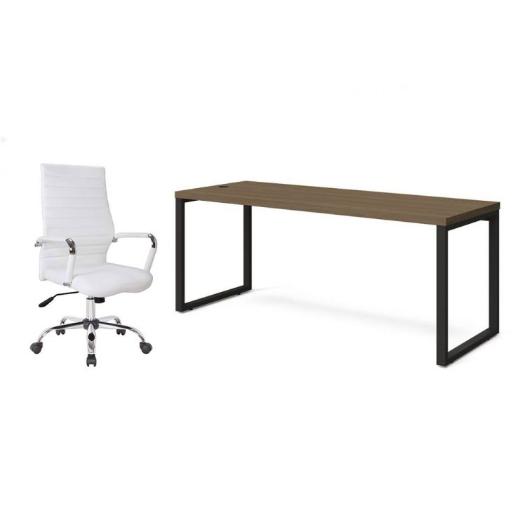 Conjunto de Mesa Munique Carvalho 190 cm com Cadeira de Escritório Diretor Giratória Cleaner Branca