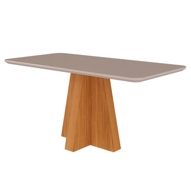 Mesa de Jantar Retangular com Tampo de Vidro Maite Off White e Nature 160 cm