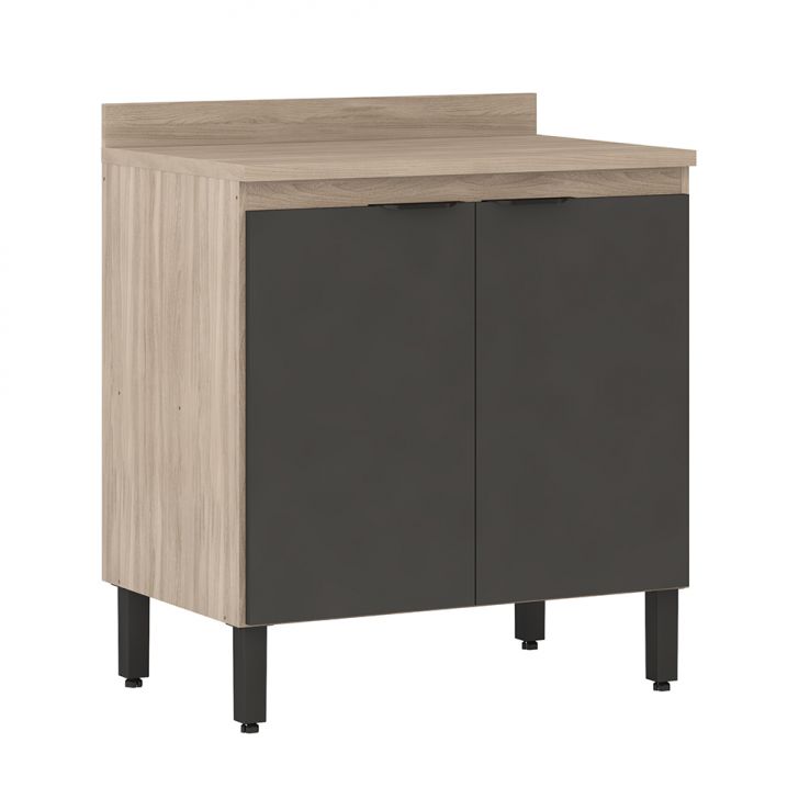 Balcão de Cozinha Firenze com Tampo 2 Portas Avena e Grafito