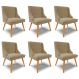 Kit 6 Cadeiras Decorativas Sala de Jantar Pés Palito de Madeira Firenze Suede Nude/Natural G19 - Gran Belo