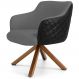Poltrona Base Giratória de Madeira Jade D02 Linho Cinza C-416 Tressê Corano Preto - Lyam Decor