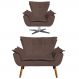 Kit Namoradeira 2 Lugares e 1 Poltrona Decorativa Giratória Cromada Opla Suede Marrom - Ibiza