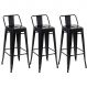 Kit 3 banquetas altas Iron Tolix com encosto 76 cm Preto semibrilho