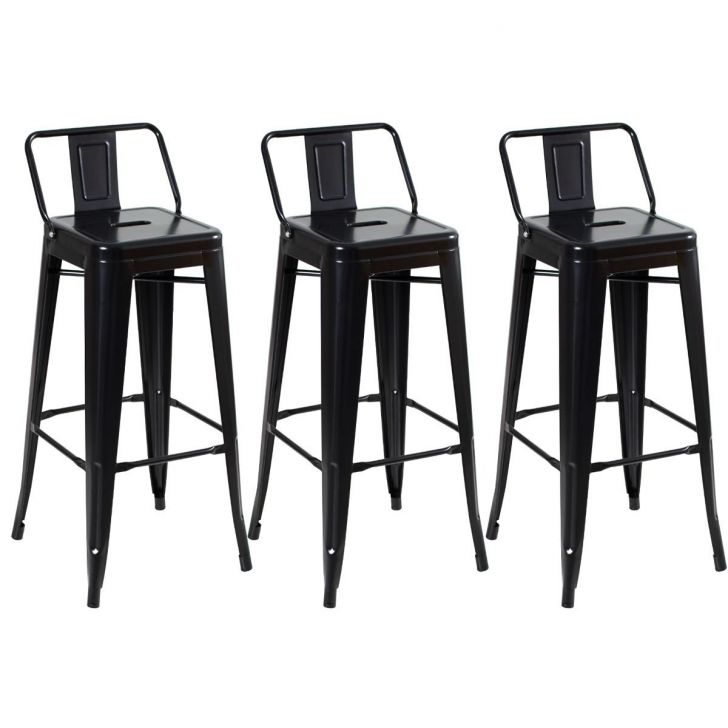 Kit 3 banquetas altas Iron Tolix com encosto 76 cm Preto semibrilho