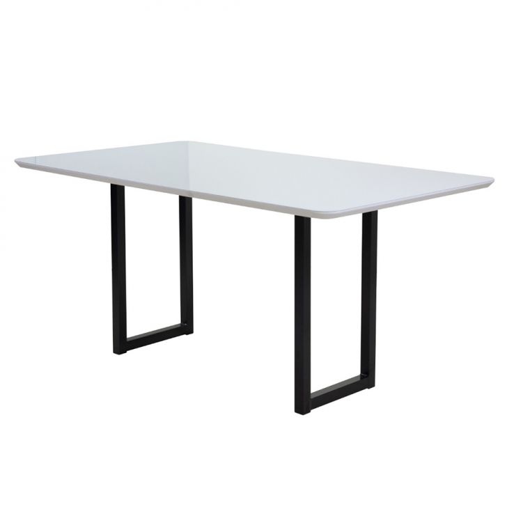 Mesa de Jantar Retangular com Tampo de Vidro Itália Branca e Preta 160 cm