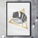 Quadro Decorativo Minimalista Folha e Triângulo Dourado-24x34Cm