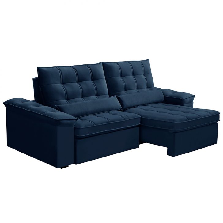 Image of Sofá 3 Lugares Retrátil E Reclinável Firenze Veludo Azul PLA-FE691UP45EASMOB