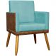 Poltrona Decorativa Para Sala Recepção Manicure Consultório Cadeira Lis Corino Peroba e Suede Azul Turquesa