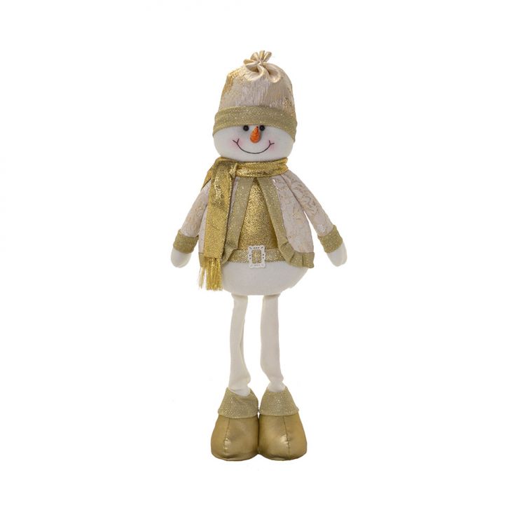 Enfeite Natalino Espressione Boneco de Neve Branco e Dourado 38 cm