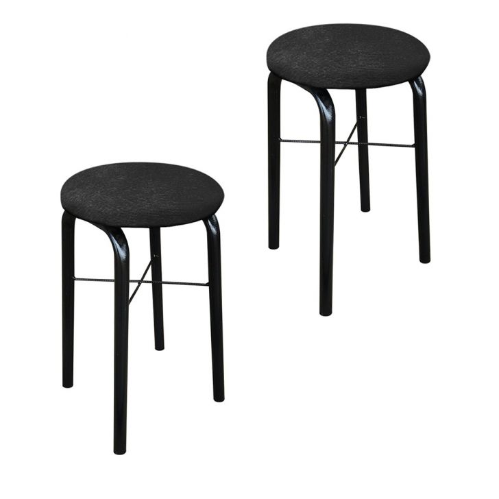 Kit 02 Banquetas Baixa Manu Suede Preto D'Rossi