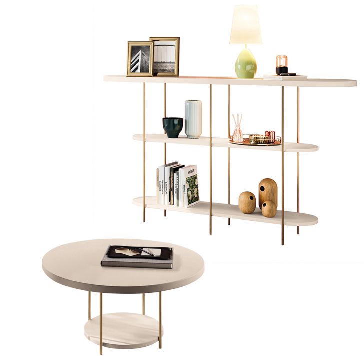 Conjunto Mesa Centro Sky Tampo MDF Aparador Inifnity Pés em Aço Off White G26 - Hb Móveis