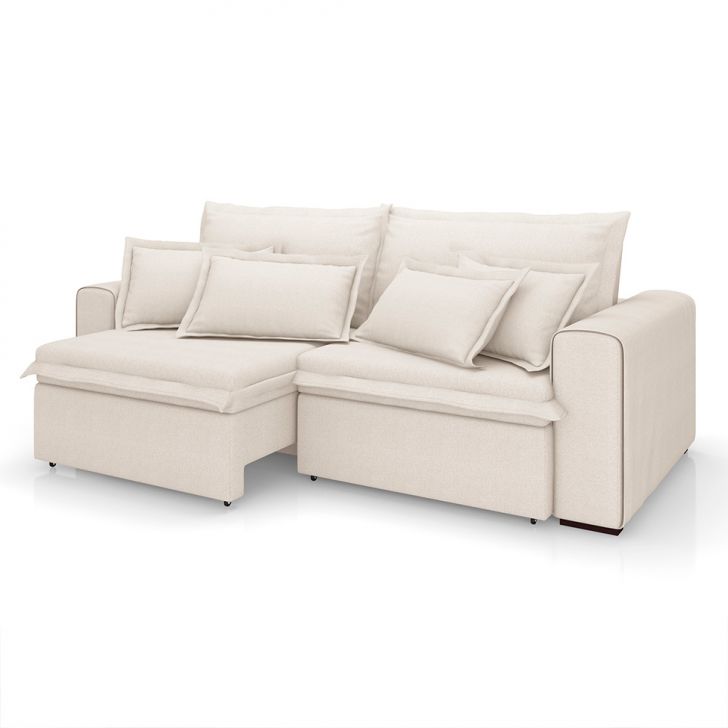 Image of Sofá 3 Lugares Retrátil E Reclinável Cannes Linho Bouclé Cru 240 Cm PLA-MO895UP45TSWMOB