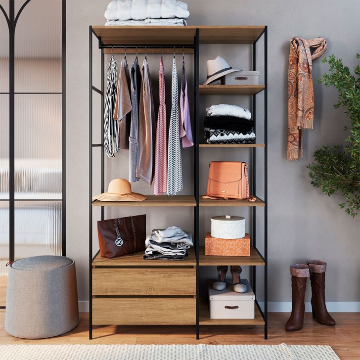 Guarda-roupa Closet Paricel 2 Gavetas Preto E Mel