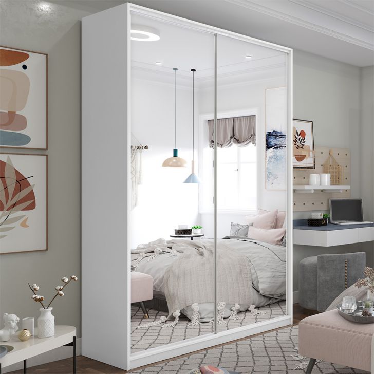 Guarda-roupa Solteiro Com Espelho Zermatt 100% Mdf  2 Pt 3 Gv Branco