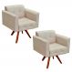 Kit 2 Poltronas Decorativas Sala de Estar Base Madeira Giratória Ana Suede Bege - Ibiza