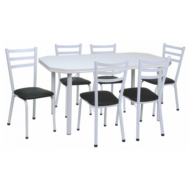 Conjunto De Mesa De Jantar Com 6 Cadeiras Beatriz Preto E Branco