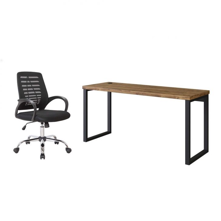 Conjunto de Mesa Miguel Marrom com Cadeira de Escritório Secretária Giratória Light Preta