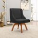 Cadeira Decorativa Sala de Jantar Base Giratória de Madeira Firenze PU Preto Fosco/Natural G19 - Gran Belo