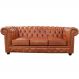 Sofá 3 Lugares Sala de Estar 235cm Chesterfield Pés Madeira Couro Conhaque G40 - Gran Belo