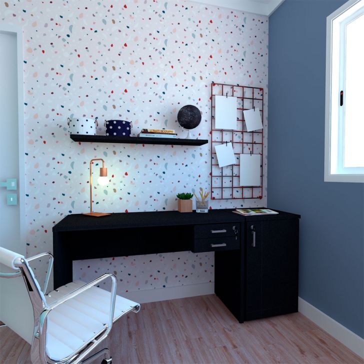 Conjunto De Mesa Com Gaveteiro De Escritório Corp Preto