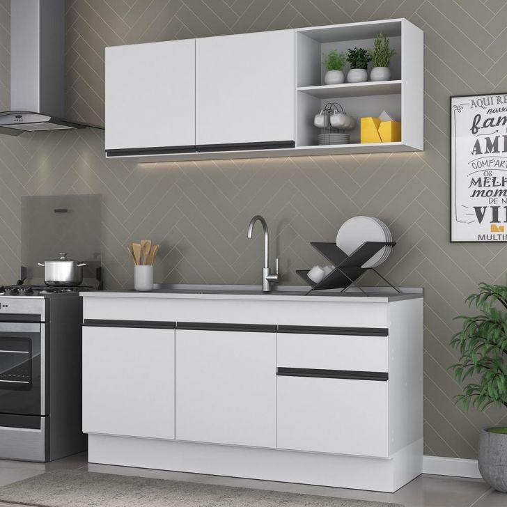 Armário de Cozinha Compacta com Rodapé Veneza Multimóveis MP2114.964 Branco/Preto