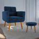 Conjunto de Poltrona e Puff Decorativos Miller Veludo Azul