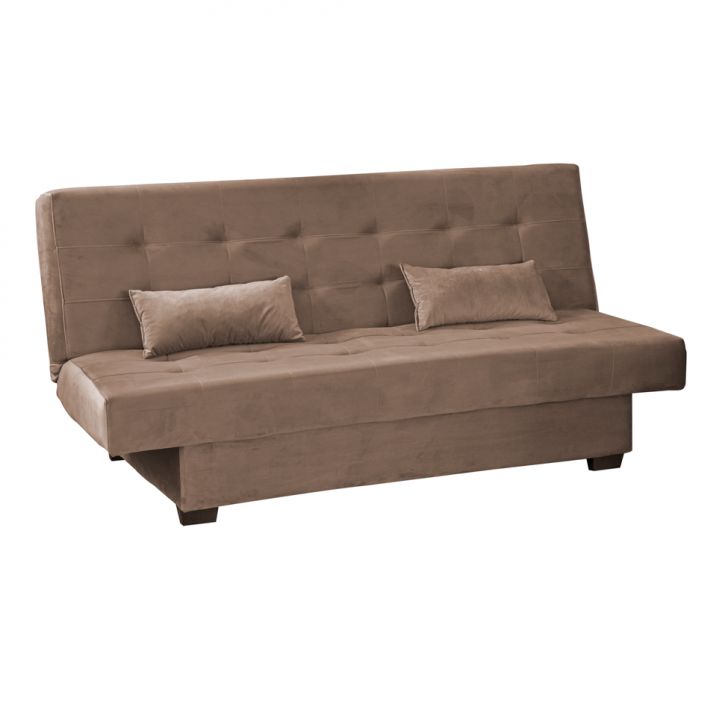 Sofá-Cama Casal 3 Lugares Laila Veludo Cappuccino