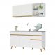 Armário de Cozinha Compacta 150cm Veneza Multimóveis V2079 Branco/Dourado