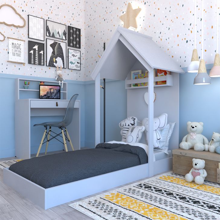 Conjunto de Cama com Escrivaninha KitCubos Cinza Cristal