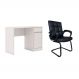 Conjunto de Mesa Morada 1 PT 1 GV Branca com Cadeira de Escritório Interlocutor Fixa Charles Preta