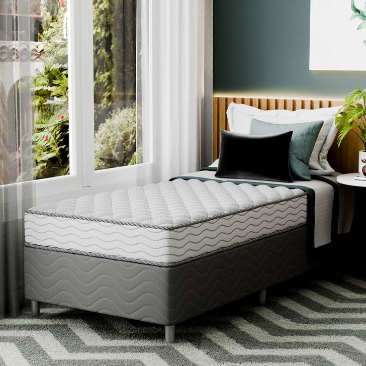 Cama Box Com Colchão Solteirão Howie Misto D45 (17x108x198) Branco E Cinza