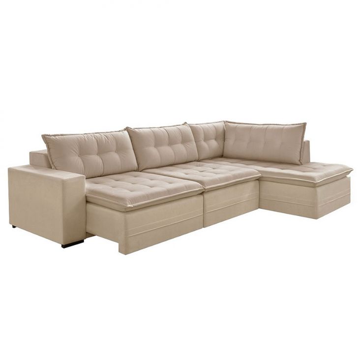 Image of Sofá 4 Lugares Presidente Com Chaise Direito Veludo Marfim PLA-ES745UP35LGIMOB