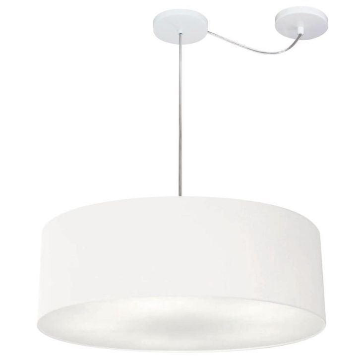 Pendente Cilíndrico Com Desvio Md-4262 Cúpula em Tecido 55x15cm Branco - Bivolt