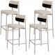 Kit 04 Banquetas Alta Bar Cozinha Sala De Jantar Aço Branco Kaira C01 Linho Palha Courino Preto - Lyam Decor