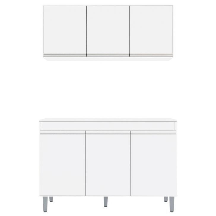 Armário e Balcão Gabinete Para Pia 120cm com Tampo 3 Portas Manu Branco - AJL Móveis