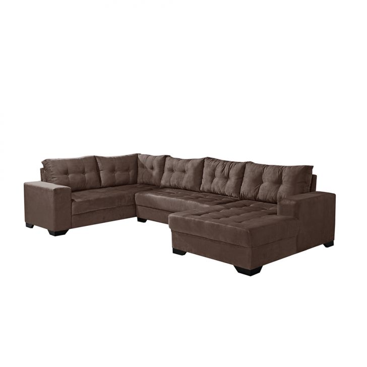 Image of Sofá De Canto 6 Lugares Com Chaise Direito Dijon Suede Marrom PLA-IM730UP35QDOMOB