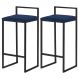 Kit 2 Banqueta Decorativa Selena Base Preta Veludo Azul G41 - Gran Belo