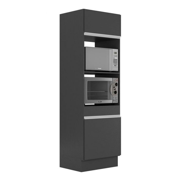 Paneleiro 2 Portas 63cm com Rodapé para Forno e Microondas Veneza Multimóveis V2116 Preto/Branco