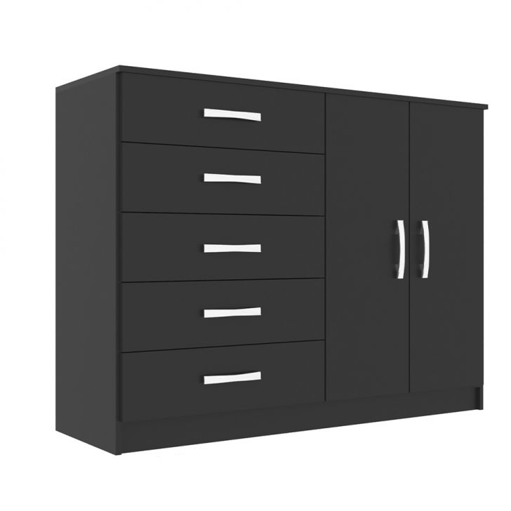 Cômoda Austin 2 Portas 5 Gavetas Preta